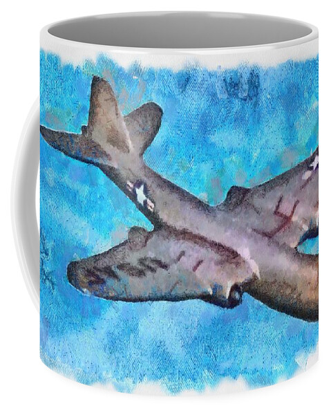 B-57 Coffee Mug featuring the mixed media B-57 in flight by Christopher Reed