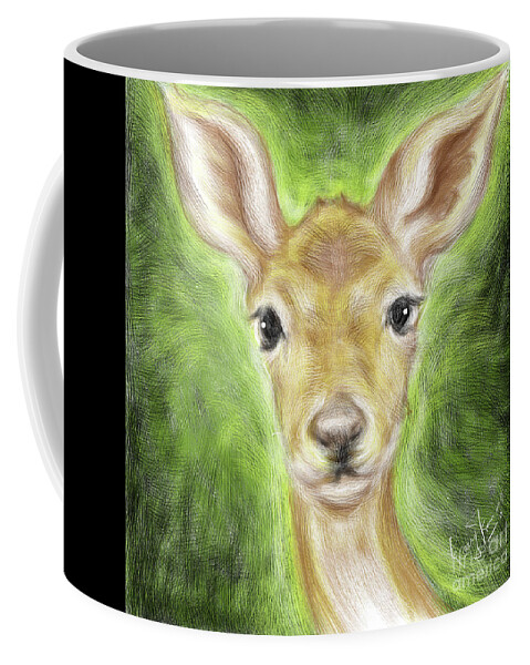 Deer Coffee Mug featuring the painting Baby Deer Face by Remy Francis