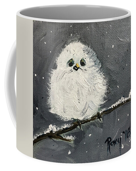Baby Bird Coffee Mug featuring the painting Baby Long Tailed Tit in the Snow by Roxy Rich
