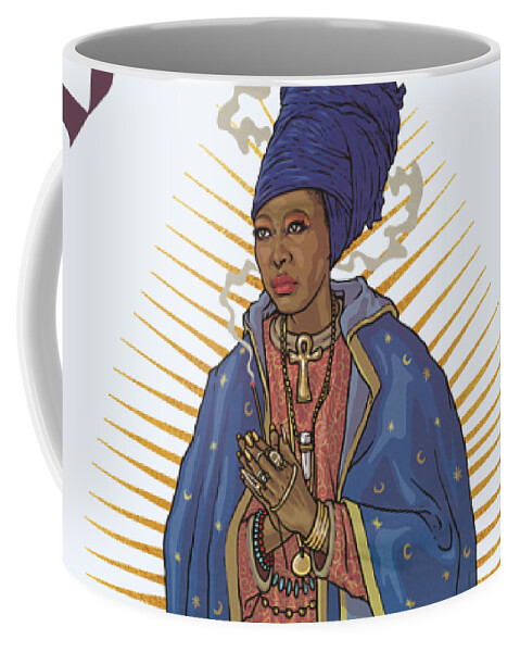 Badu Coffee Mug featuring the drawing Bag Lady of Guadalupe by Miggs The Artist