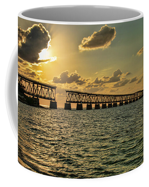 Abandoned Coffee Mug featuring the photograph Bahia Honda Bridge At Sunset by Kristia Adams