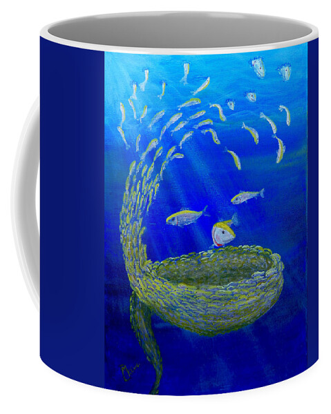 Sea Coffee Mug featuring the painting Bait Ball by Mike Kling