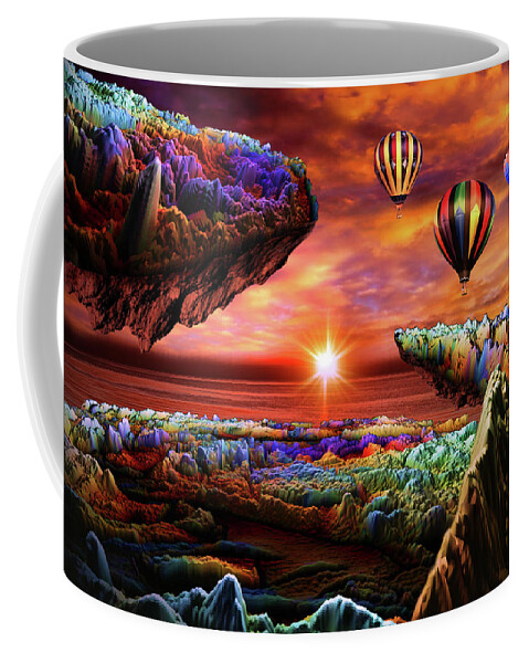 Art Coffee Mug featuring the digital art Balloon Adventure Over Paradise by Artful Oasis