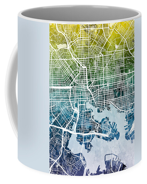Baltimore Coffee Mug featuring the digital art Baltimore Maryland City Street Map by Michael Tompsett