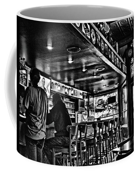 Bar Coffee Mug featuring the photograph Bar at the Village Pub, afternoon break. by Bill Jonscher