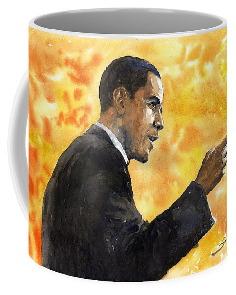 Watercolour Coffee Mug featuring the painting Barack Obama 02 by Yuriy Shevchuk