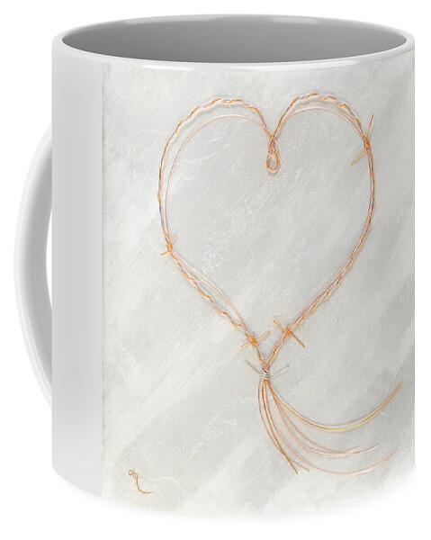 Heart Coffee Mug featuring the painting Barbed Heart-Gold Pink by Tamara Nelson