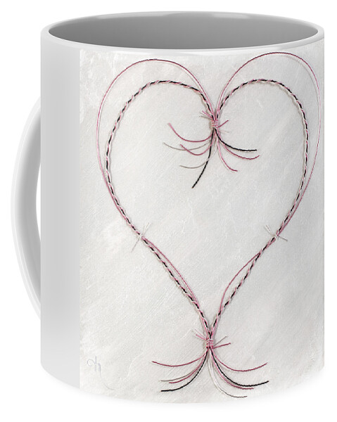 Heart Coffee Mug featuring the mixed media Barbed Heart-Pink on White by Tamara Nelson