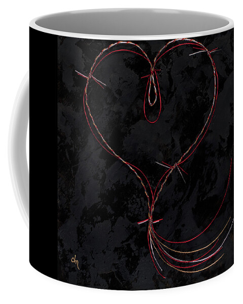 Heart Coffee Mug featuring the painting Barbed Heart-Red Gold Silver Black by Tamara Nelson