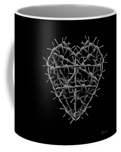 Heart Coffee Mug featuring the drawing Barbed Wire Heart On Black by Joan Stratton