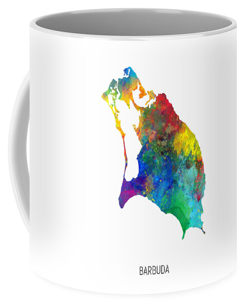 Barbuda Coffee Mug featuring the digital art Barbuda Watercolor Map by Michael Tompsett