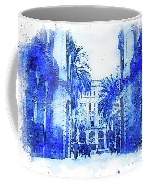 Barcelona Coffee Mug featuring the painting Barcelona, Gothic Quarter - 14 by AM FineArtPrints