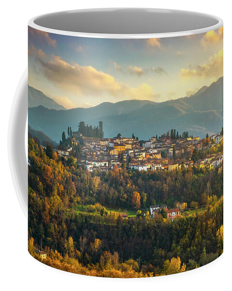 Barga Coffee Mug featuring the photograph Barga village in autumn. Garfagnana, Tuscany by Stefano Orazzini