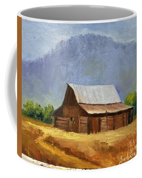 Barn Coffee Mug featuring the painting Barn in Mountains by Barbara Haviland