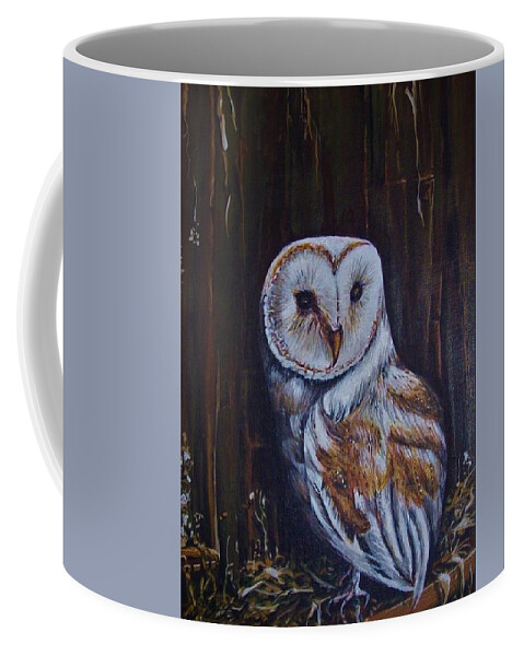 Barn Owl Brown White Coffee Mug featuring the mixed media Barn Owl by Pam Veitenheimer