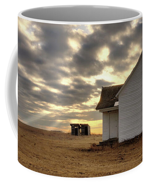 Nd Coffee Mug featuring the photograph Barr Butte Township Schoolhouse south of Grenora ND by Peter Herman