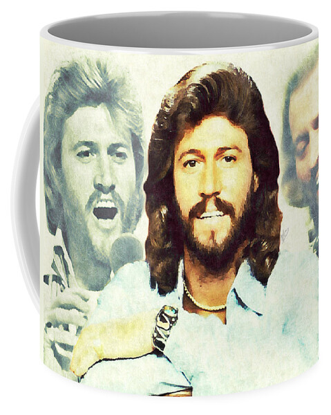 Bee Gees Coffee Mug featuring the painting Barry Gibb by Mark Baranowski