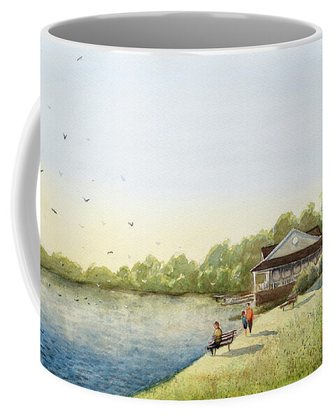 Bass Lake Coffee Mug featuring the painting Bass Lake Evening by Tesh Parekh