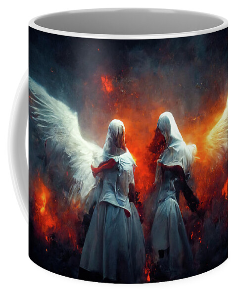 Angels Coffee Mug featuring the digital art Battle Angels fighting in Heaven and Hell 02 by Matthias Hauser