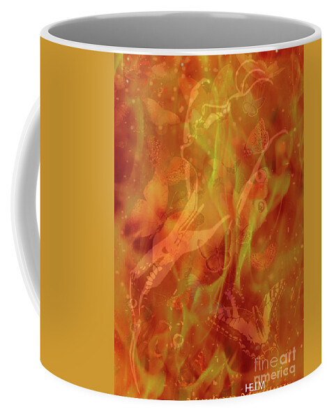 Calienete Coffee Mug featuring the mixed media Battle Born Caliente on fire with butterflies by Mayhem Mediums