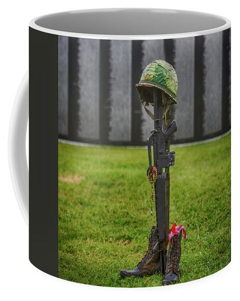 Battle Coffee Mug featuring the photograph Battle Field Cross At the Traveling Wall by Paul Freidlund