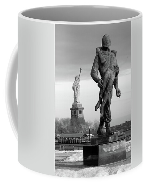 Canvas Print Tags Coffee Mug featuring the photograph Battle for freedom Statue of liberty NY by Habib Ayat