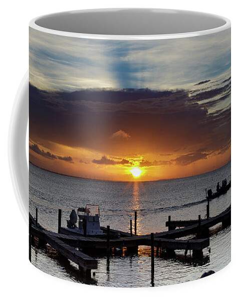 Pier Coffee Mug featuring the photograph Bay, Boats and Sunset by Steve Templeton