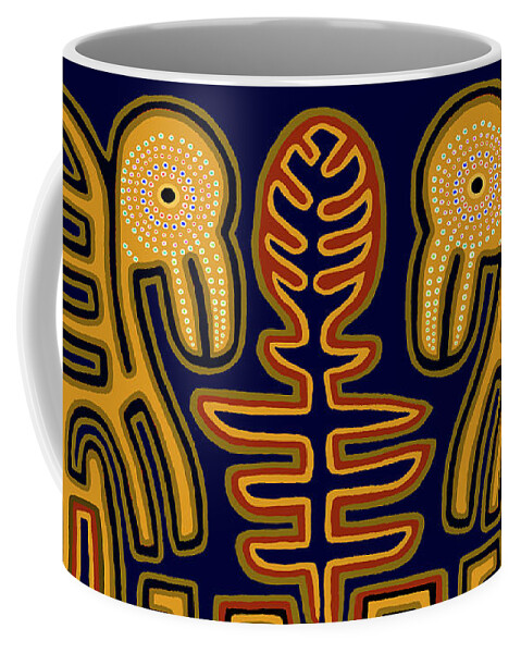 Goldenrod Olive Black Coffee Mug featuring the digital art Be Kind to Each Other - Kuna Indian Mola by Vagabond Folk Art - Virginia Vivier