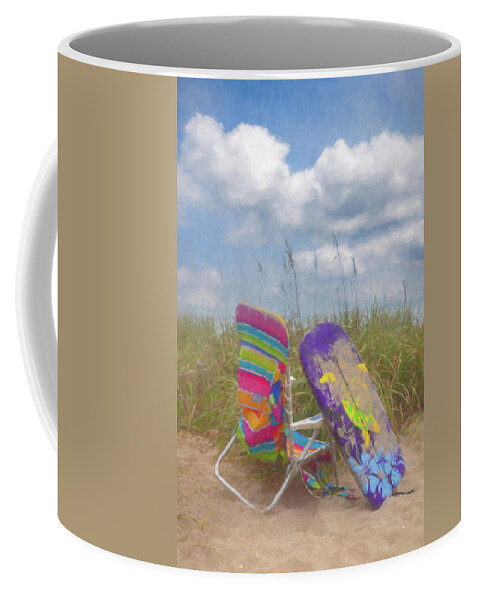 Clouds Coffee Mug featuring the photograph Beach Fun Awaits Watercolor Painting by Debra and Dave Vanderlaan
