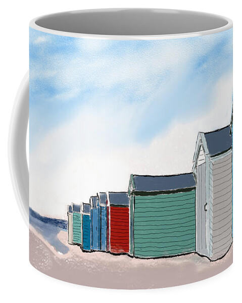 Beach Coffee Mug featuring the digital art Beach Huts by John Mckenzie