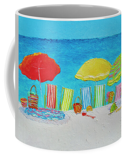 Beach Coffee Mug featuring the painting Beach Painting - Deck Chairs by Jan Matson