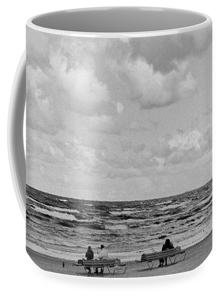 Photography Coffee Mug featuring the photograph Beach Panorama In Black And White Vision by Aleksandrs Drozdovs