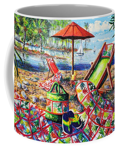 Palm Quilt At The Beach Coffee Mug featuring the painting Beach Retreat by Diane Phalen