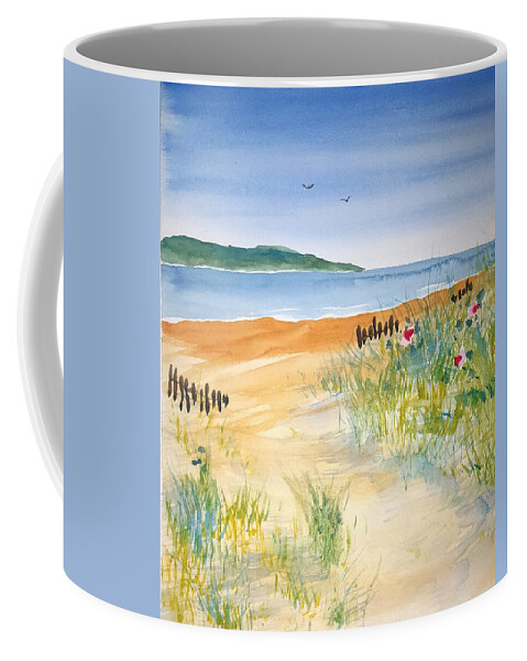 Watercolor Coffee Mug featuring the painting Beach Walk by John Klobucher