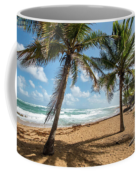 Piñones Coffee Mug featuring the photograph Beach Waves and Palm Trees, Pinones, Puerto Rico by Beachtown Views
