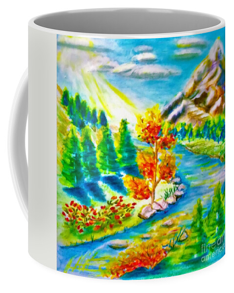 Bear Coffee Mug featuring the digital art Bear Mountain Autumn Pastel Chalk Drawing Digitally Altered by Delynn Addams