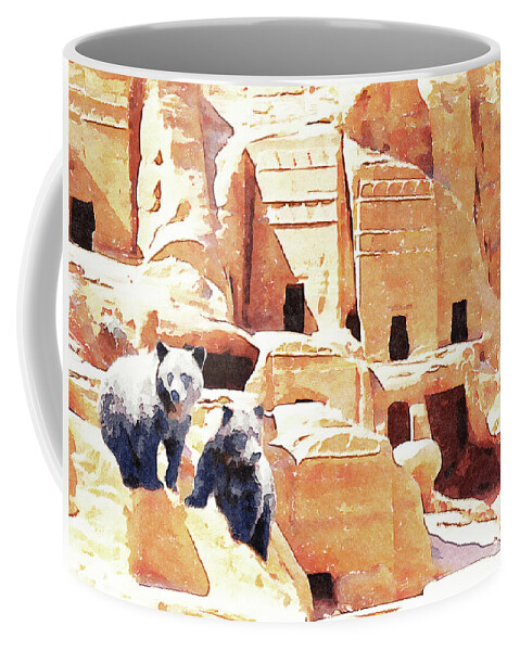 Brown Bears Coffee Mug featuring the mixed media Bears at Petra Wildlife Watercolor by Shelli Fitzpatrick