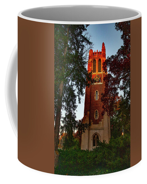 Michigan State University Coffee Mug featuring the photograph Beaumont Tower on the Michigan State University campus at sunrise by Eldon McGraw
