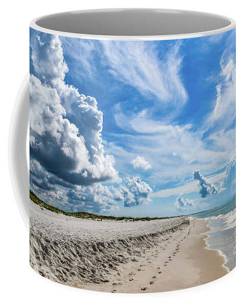 Footprints Coffee Mug featuring the photograph Beautiful Beach with Footprints in the Sand by Beachtown Views