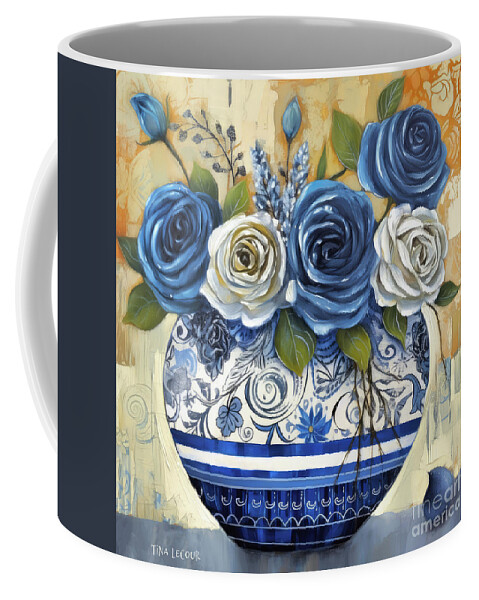 Blue Roses Coffee Mug featuring the painting Beautiful Blue And White Roses by Tina LeCour