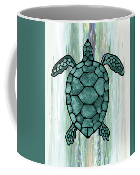 Green Coffee Mug featuring the painting Beautiful Giant Turtle In Teal Blue Sea by Irina Sztukowski
