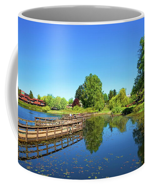Alex Lyubar Coffee Mug featuring the photograph Beautiful lake at the Residential District by Alex Lyubar
