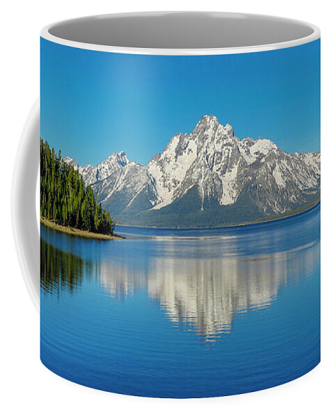 Grand Teton Reflection Panorama Coffee Mug featuring the photograph Beautiful Mountain Reflection Grand Teton National Park by Dan Sproul