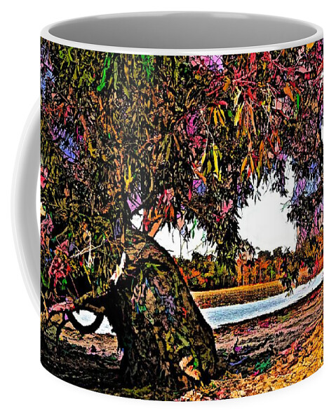 Beautiful Coffee Mug featuring the mixed media Beautiful Old Gum Takes A Rest By The Billabong by Joan Stratton
