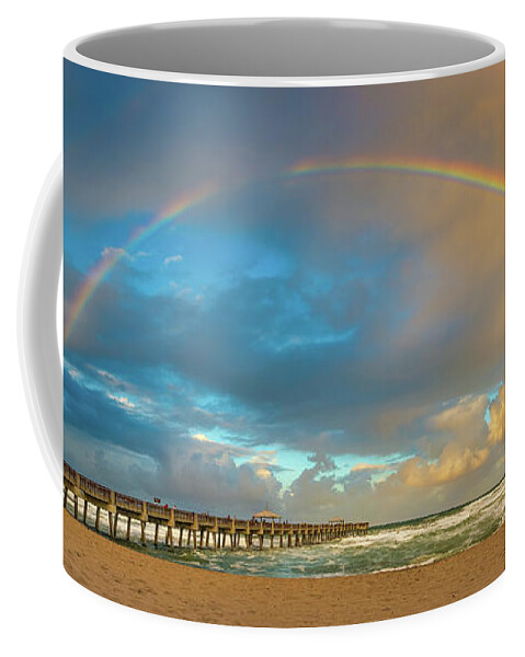 Atlantic Ocean Coffee Mug featuring the photograph Beautiful Rainbow Over Juno Beach Pier Florida by Kim Seng