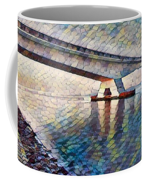 Bridge Coffee Mug featuring the painting Beautiful Serene zen Yoga Bridge Impressionism 2 by Tony Rubino