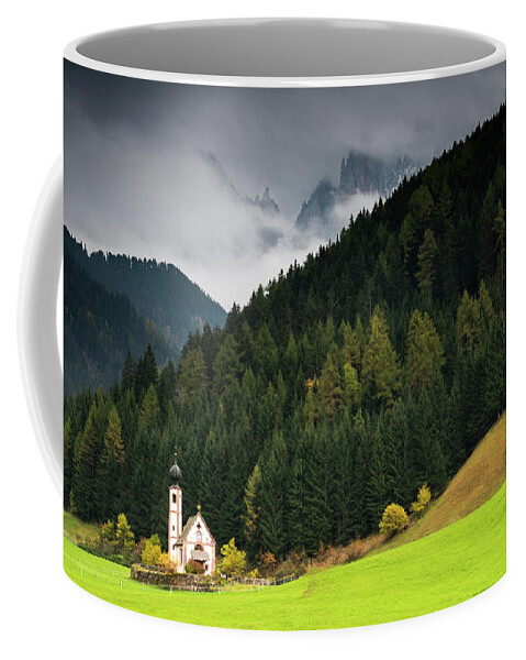 Dolomite Mountains Coffee Mug featuring the photograph Beautiful small Alpine church in Italy. by Michalakis Ppalis