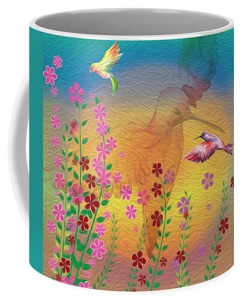 Hummingbird Coffee Mug featuring the digital art Beauty In Flight - Hummingbirds by Mary Poliquin - Policain Creations
