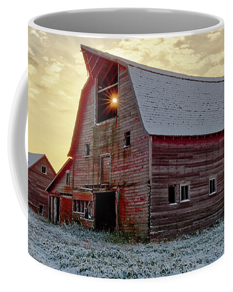 Blackmore Coffee Mug featuring the photograph Bedazzled Blackmore Barn #2 - Sun pokes through roof hole on abandoned barn in ND by Peter Herman