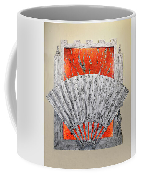 Fan Coffee Mug featuring the mixed media Behind the Fan by Christopher Schranck